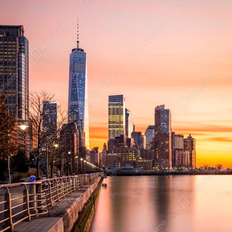 Schrankaufkleber Lower Manhattan bei sonnenuntergang – Wallnifity® Schrankaufkleber Lower Manhattan bei sonnenuntergang – Wallnifity®