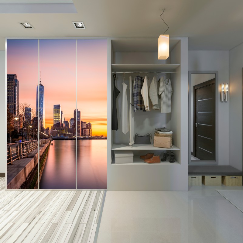 Schrankaufkleber Lower Manhattan bei sonnenuntergang – Wallnifity® Schrankaufkleber Lower Manhattan bei sonnenuntergang – Wallnifity®