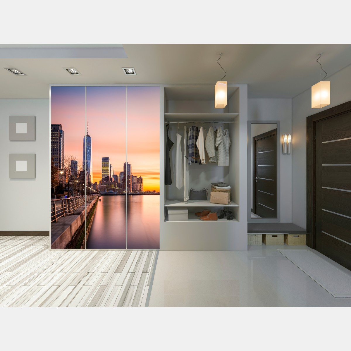 Schrankaufkleber Lower Manhattan bei sonnenuntergang – Wallnifity® Schrankaufkleber Lower Manhattan bei sonnenuntergang – Wallnifity®