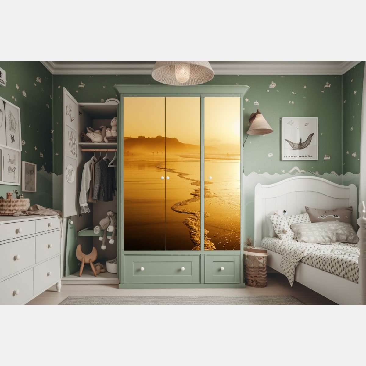 Schrankaufkleber goldener sonnenuntergang am strand von Sopelana – Wallnifity®