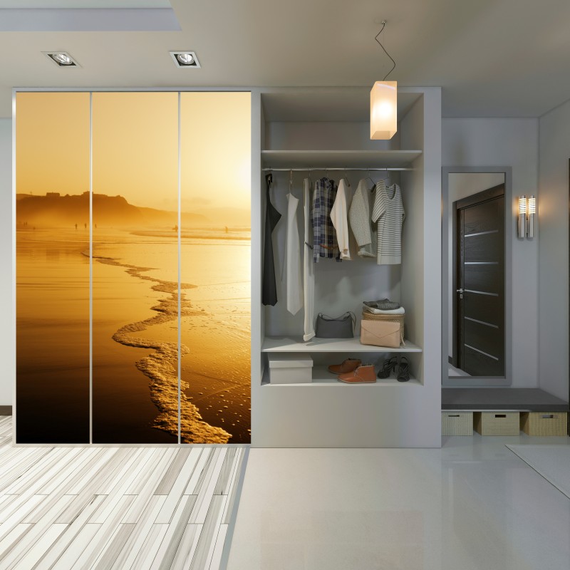 Schrankaufkleber goldener sonnenuntergang am strand von Sopelana – Wallnifity®