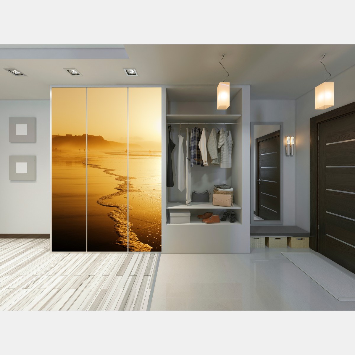 Schrankaufkleber goldener sonnenuntergang am strand von Sopelana – Wallnifity®