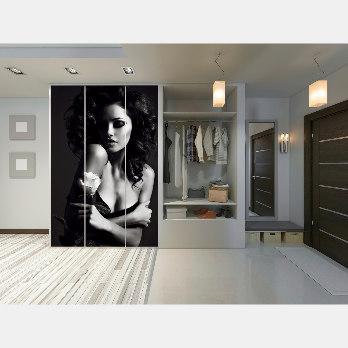 Schrankaufkleber sinnliches schwarzweiß-porträt mit rose – Wallnifity® Schrankaufkleber sinnliches schwarzweiß-porträt mit rose – Wallnifity®