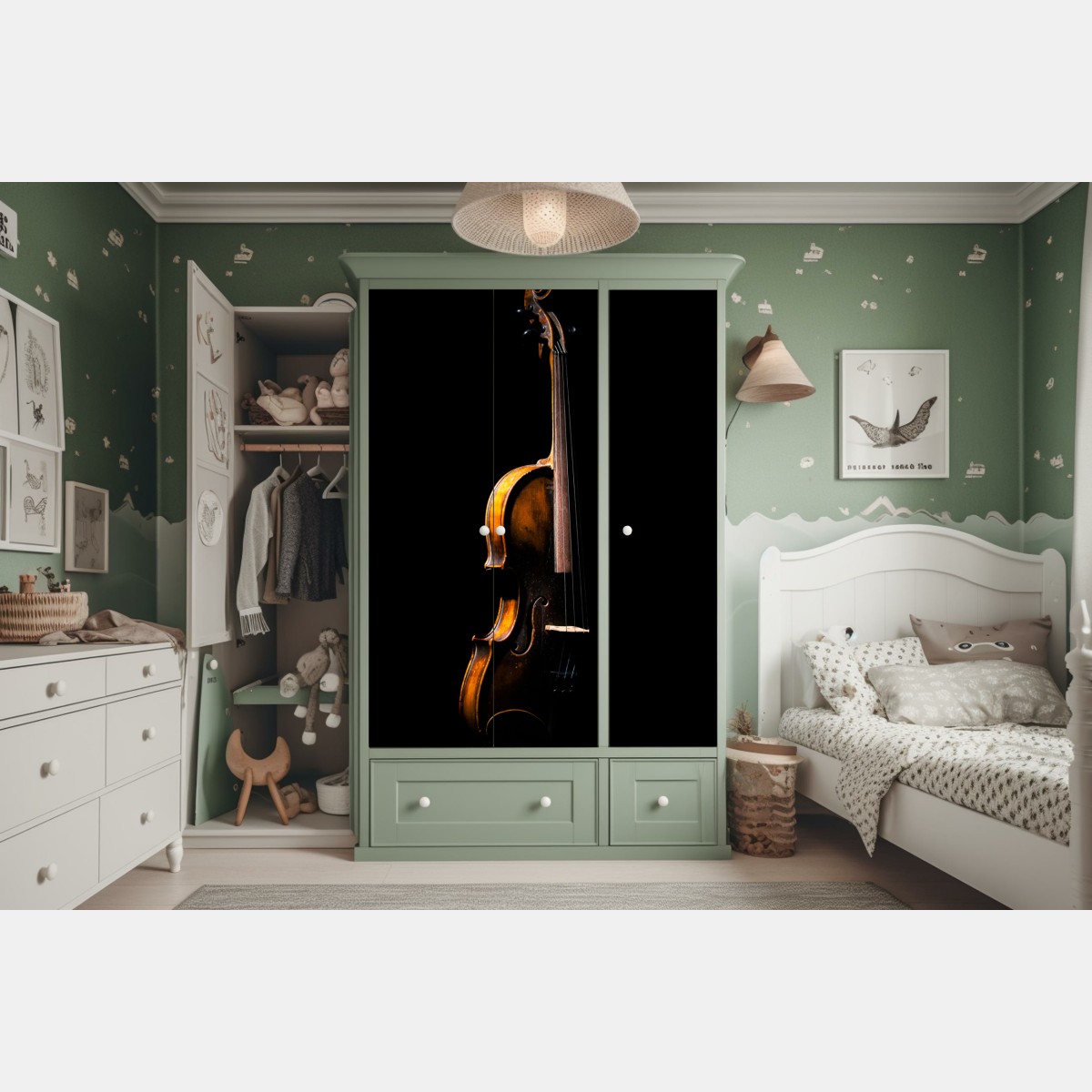 Schrankaufkleber elegante vintage-geige vor schwarzem hintergrund – Wallnifity® Schrankaufkleber elegante vintage-geige vor schwarzem hintergrund – Wallnifity®