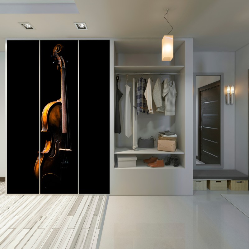 Schrankaufkleber elegante vintage-geige vor schwarzem hintergrund – Wallnifity® Schrankaufkleber elegante vintage-geige vor schwarzem hintergrund – Wallnifity®