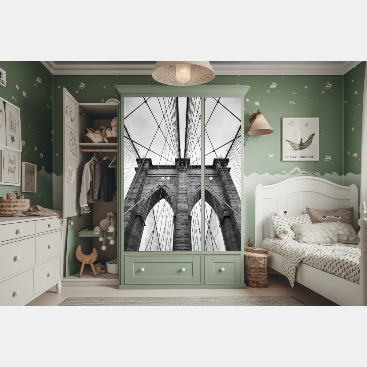 Schrankaufkleber perspektive der Brooklyn Bridge in monochrom – Wallnifity® Schrankaufkleber perspektive der Brooklyn Bridge in monochrom – Wallnifity®