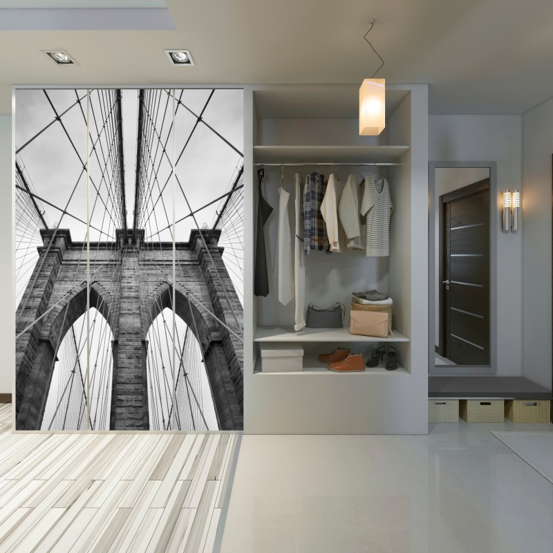Schrankaufkleber perspektive der Brooklyn Bridge in monochrom – Wallnifity® Schrankaufkleber perspektive der Brooklyn Bridge in monochrom – Wallnifity®