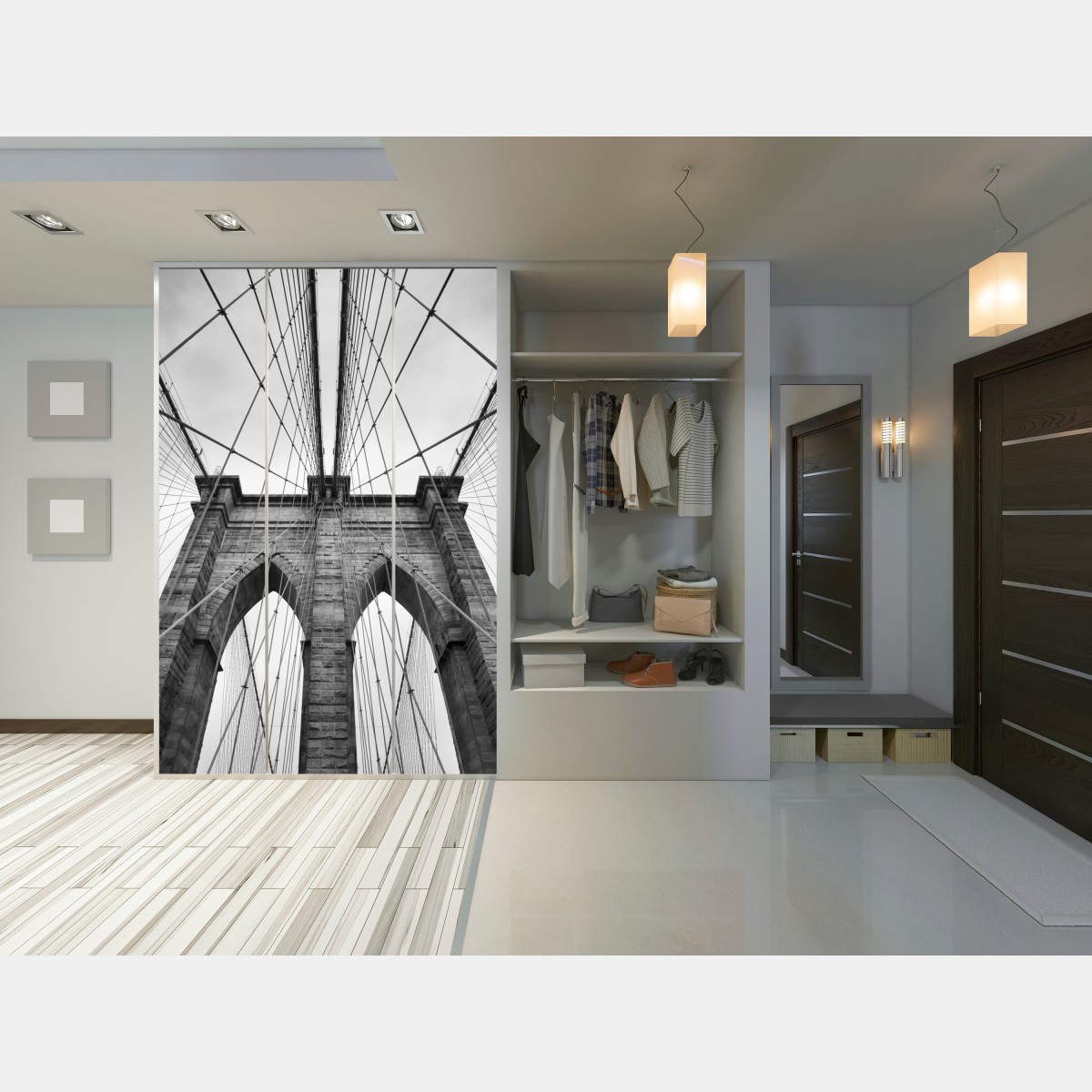 Schrankaufkleber perspektive der Brooklyn Bridge in monochrom – Wallnifity® Schrankaufkleber perspektive der Brooklyn Bridge in monochrom – Wallnifity®