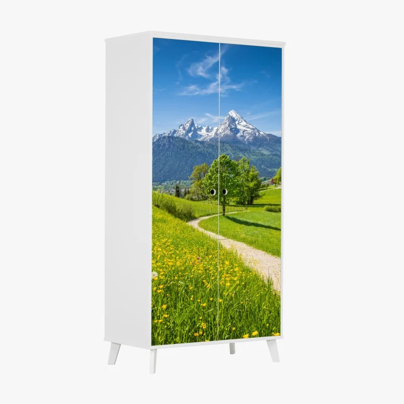Schrankaufkleber leuchtende rosa fassade mit blauer tür – Wallnifity®