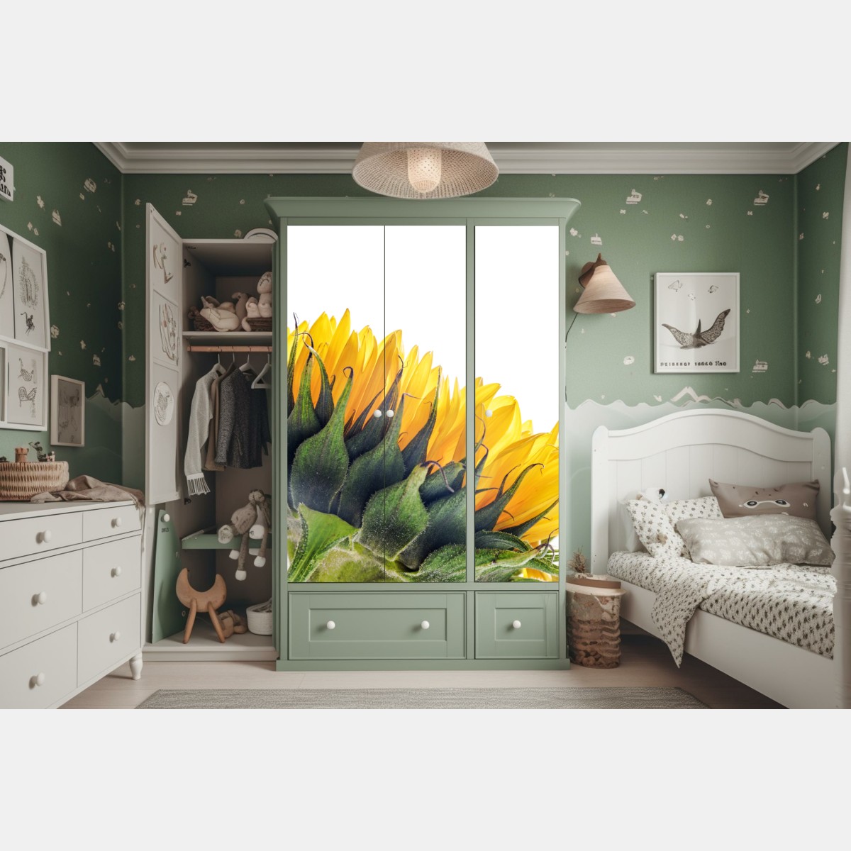 Schrankaufkleber sonnenblume in der ecke auf weißem hintergrund – Wallnifity® Schrankaufkleber sonnenblume in der ecke auf weißem hintergrund – Wallnifity®
