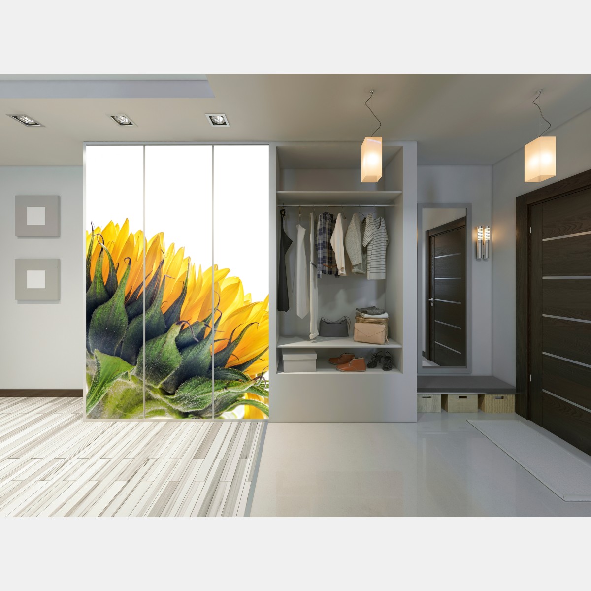 Schrankaufkleber sonnenblume in der ecke auf weißem hintergrund – Wallnifity® Schrankaufkleber sonnenblume in der ecke auf weißem hintergrund – Wallnifity®