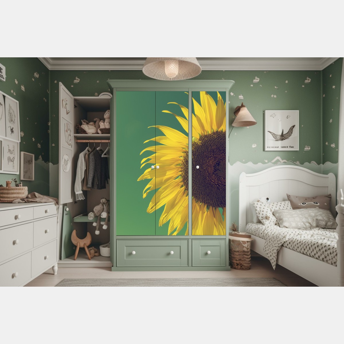 Schrankaufkleber strahlende sonnenblume vor vintage-himmel – Wallnifity® Schrankaufkleber strahlende sonnenblume vor vintage-himmel – Wallnifity®