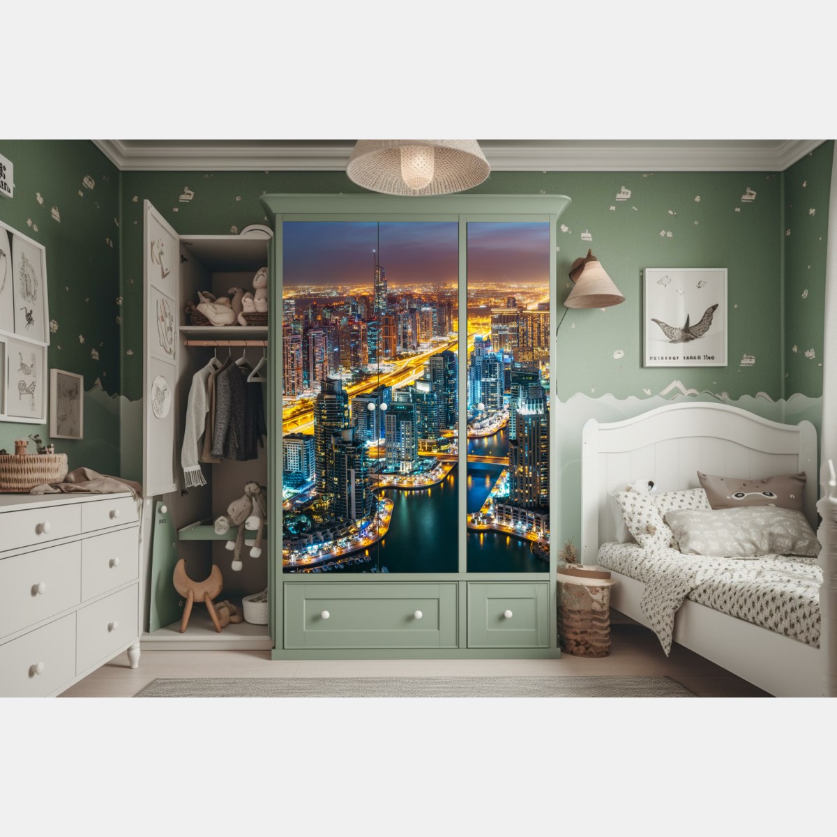 Schrankaufkleber nächtliche skyline Dubai Marina – Wallnifity® Schrankaufkleber nächtliche skyline Dubai Marina – Wallnifity®
