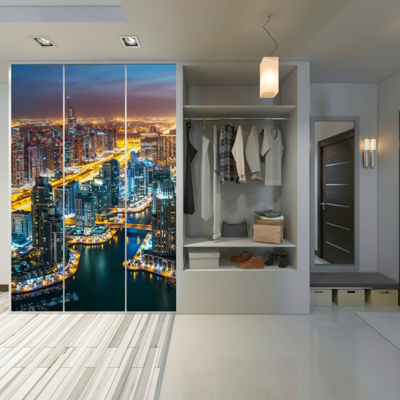 Schrankaufkleber nächtliche skyline Dubai Marina – Wallnifity® Schrankaufkleber nächtliche skyline Dubai Marina – Wallnifity®