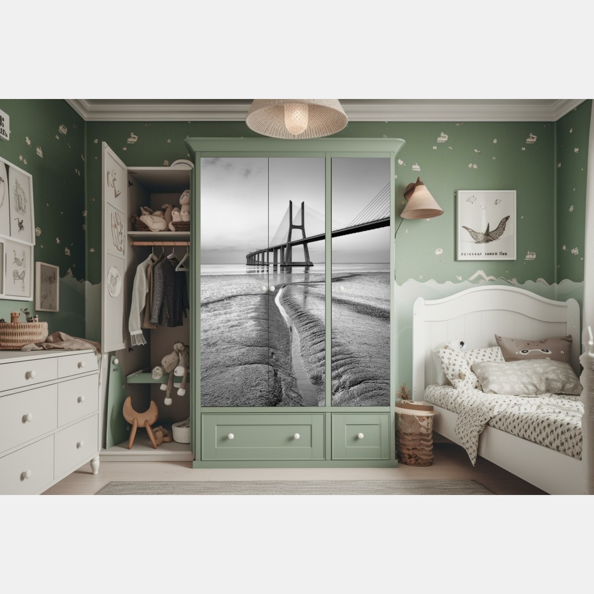 Schrankaufkleber minimalistische seilbrücke in monochrom – Wallnifity® Schrankaufkleber minimalistische seilbrücke in monochrom – Wallnifity®