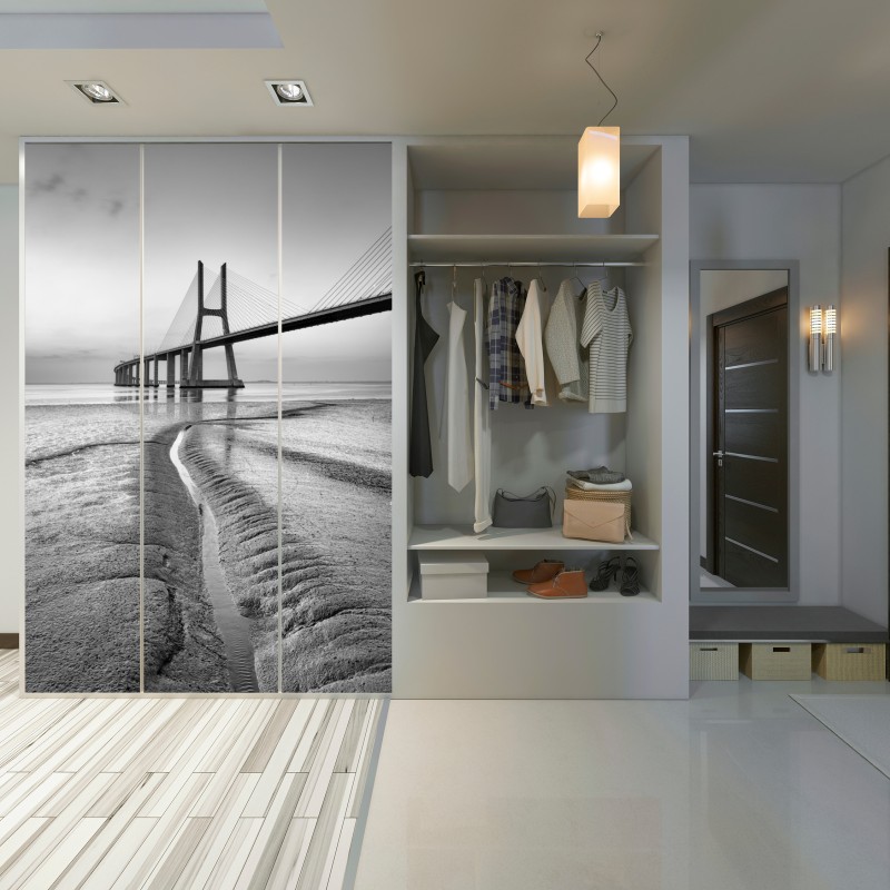 Schrankaufkleber minimalistische seilbrücke in monochrom – Wallnifity® Schrankaufkleber minimalistische seilbrücke in monochrom – Wallnifity®