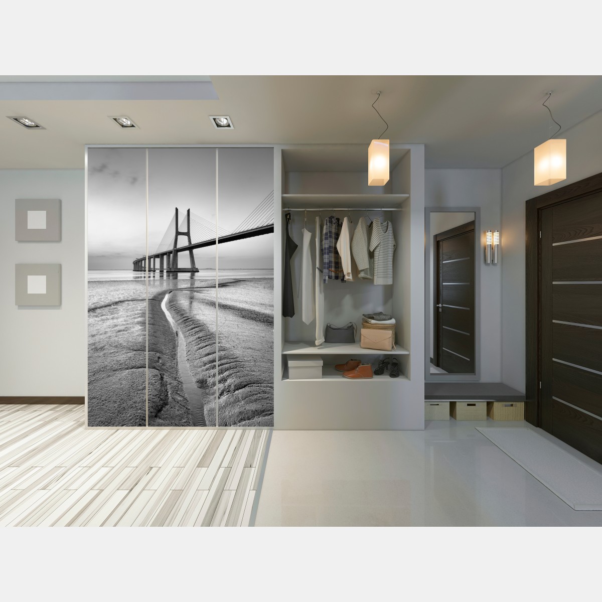 Schrankaufkleber minimalistische seilbrücke in monochrom – Wallnifity® Schrankaufkleber minimalistische seilbrücke in monochrom – Wallnifity®