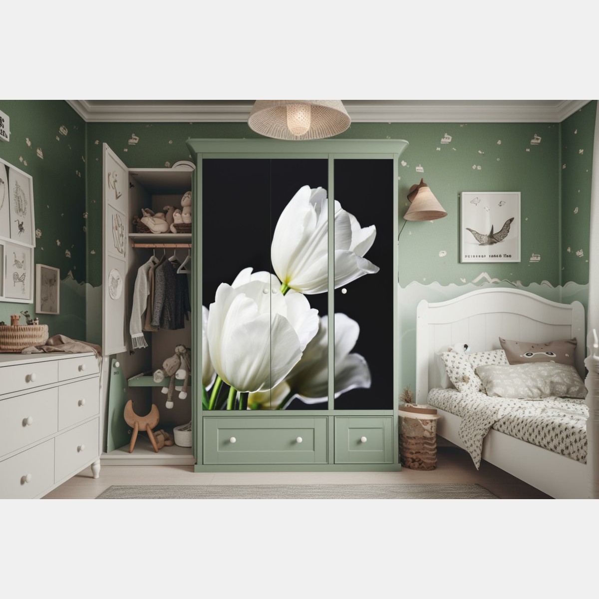 Schrankaufkleber weißer tulpenstrauß vor dunklem hintergrund – Wallnifity® Schrankaufkleber weißer tulpenstrauß vor dunklem hintergrund – Wallnifity®