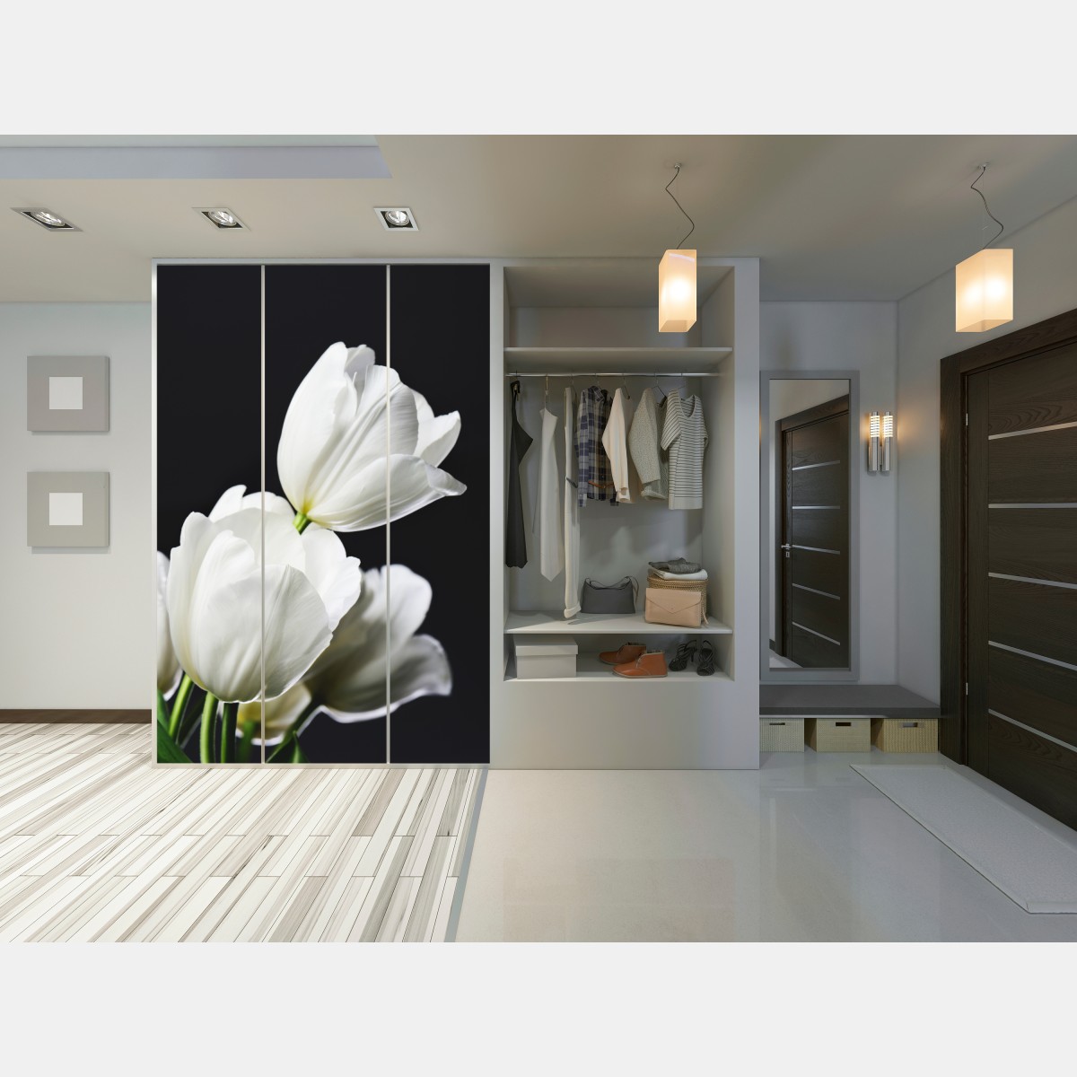 Schrankaufkleber weißer tulpenstrauß vor dunklem hintergrund – Wallnifity® Schrankaufkleber weißer tulpenstrauß vor dunklem hintergrund – Wallnifity®