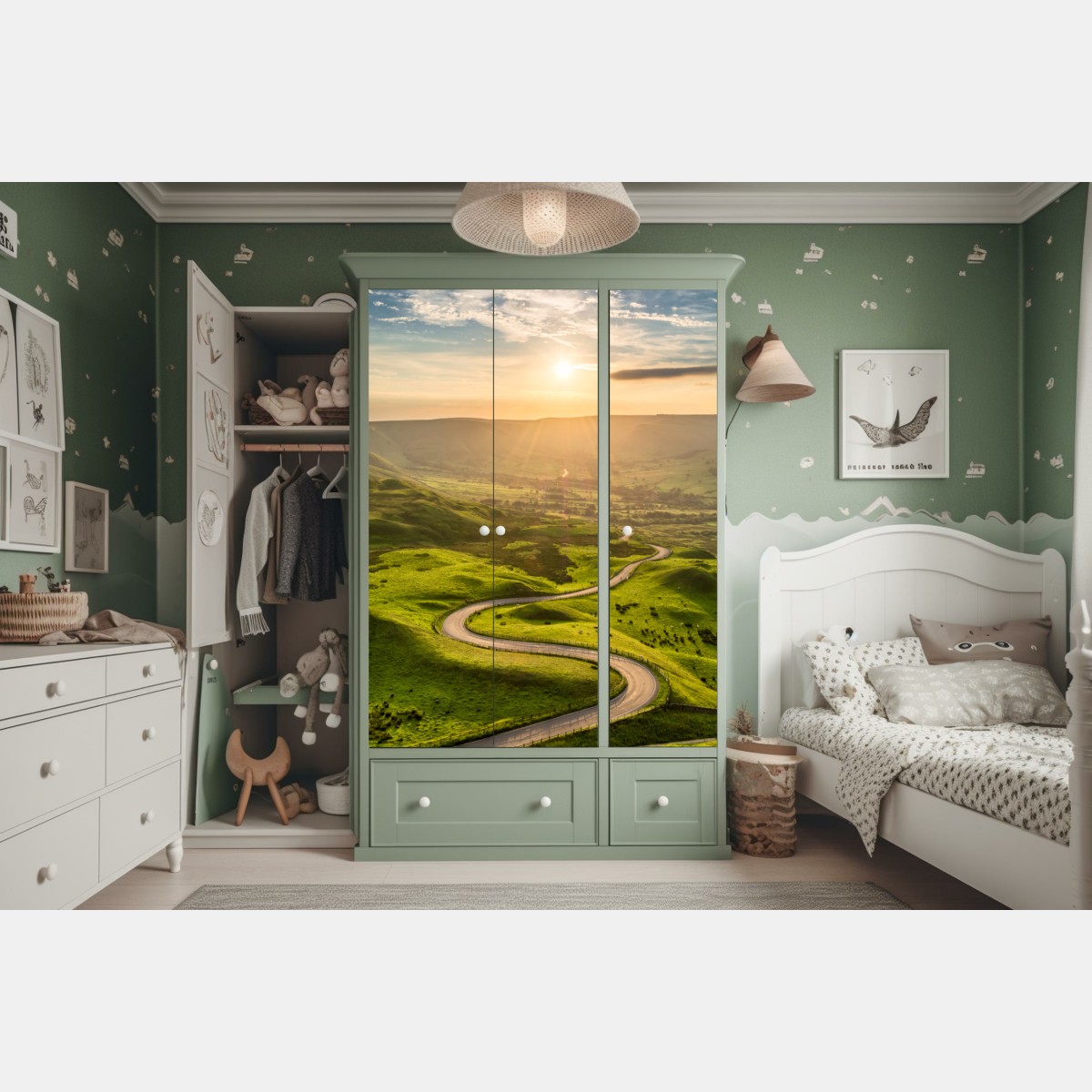 Schrankaufkleber goldener sonnenuntergang über einer geschwungenen landstraße – Wallnifity® Schrankaufkleber goldener sonnenuntergang über einer geschwungenen landstraße – Wallnifity®