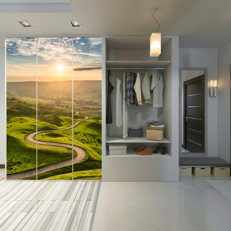 Schrankaufkleber goldener sonnenuntergang über einer geschwungenen landstraße – Wallnifity® Schrankaufkleber goldener sonnenuntergang über einer geschwungenen landstraße – Wallnifity®