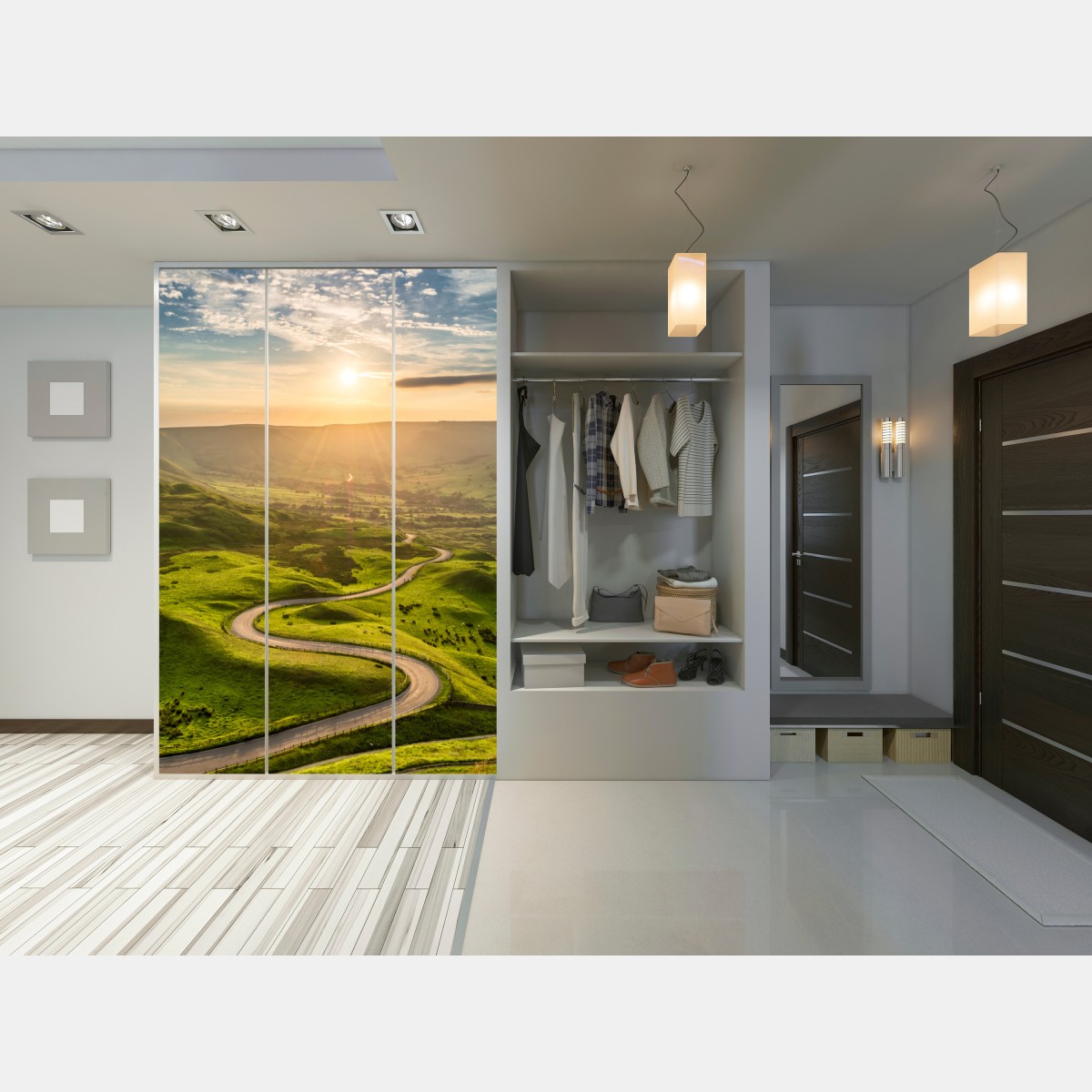 Schrankaufkleber goldener sonnenuntergang über einer geschwungenen landstraße – Wallnifity® Schrankaufkleber goldener sonnenuntergang über einer geschwungenen landstraße – Wallnifity®