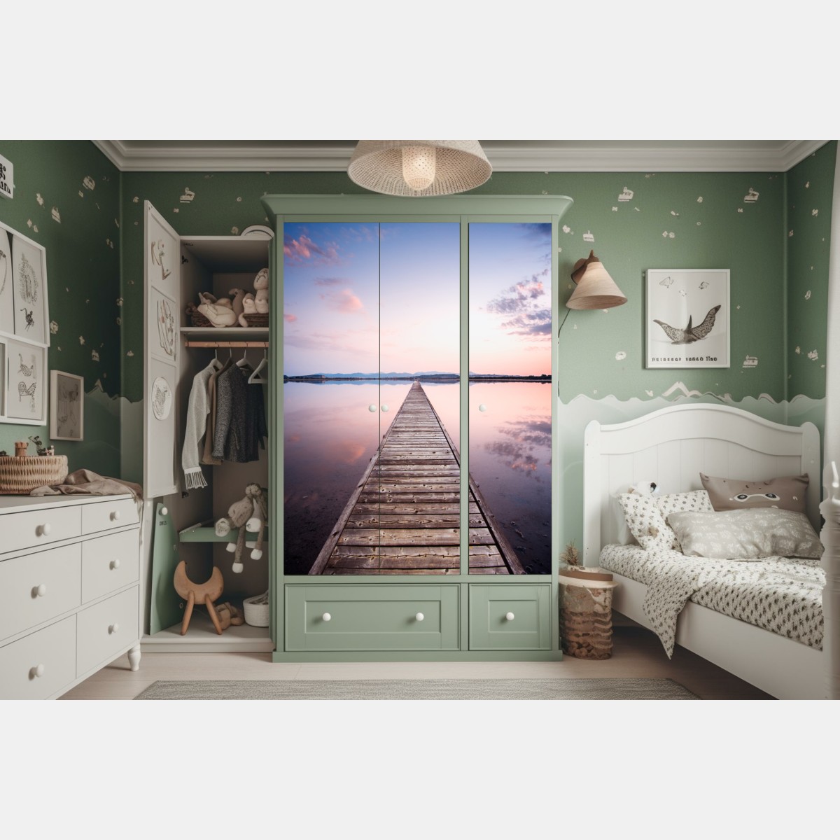 Schrankaufkleber holzsteg zum horizont bei sonnenuntergang – Wallnifity® Schrankaufkleber holzsteg zum horizont bei sonnenuntergang – Wallnifity®