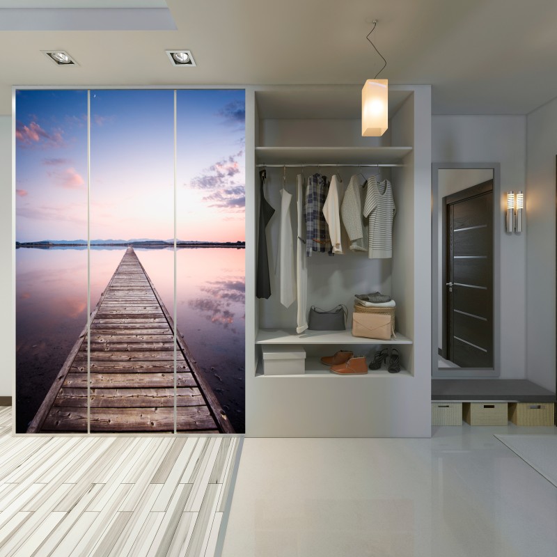 Schrankaufkleber holzsteg zum horizont bei sonnenuntergang – Wallnifity® Schrankaufkleber holzsteg zum horizont bei sonnenuntergang – Wallnifity®