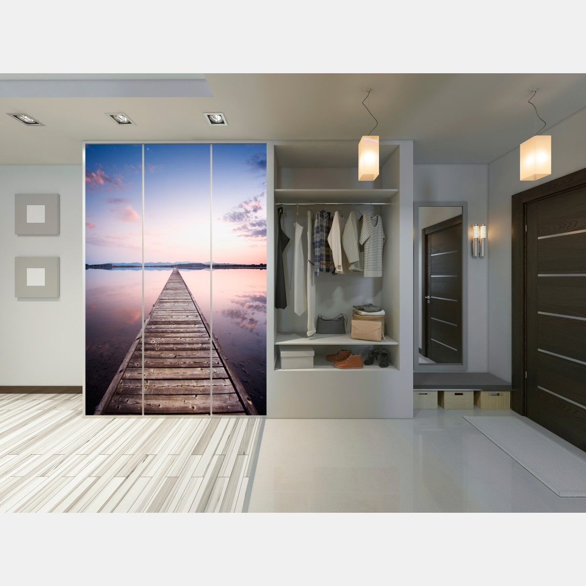 Schrankaufkleber holzsteg zum horizont bei sonnenuntergang – Wallnifity® Schrankaufkleber holzsteg zum horizont bei sonnenuntergang – Wallnifity®