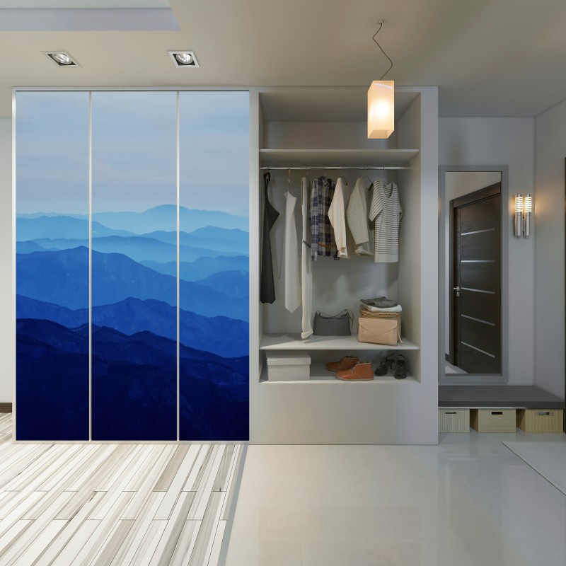 Schrankaufkleber neblige blaue bergschichten – Wallnifity® Schrankaufkleber neblige blaue bergschichten – Wallnifity®