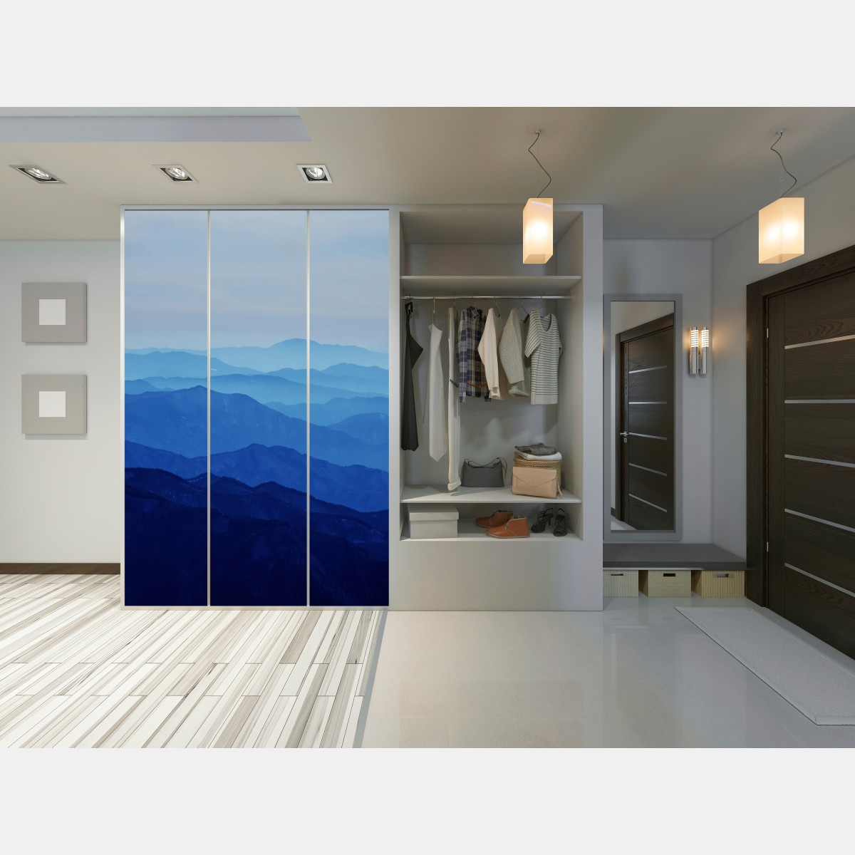 Schrankaufkleber neblige blaue bergschichten – Wallnifity® Schrankaufkleber neblige blaue bergschichten – Wallnifity®