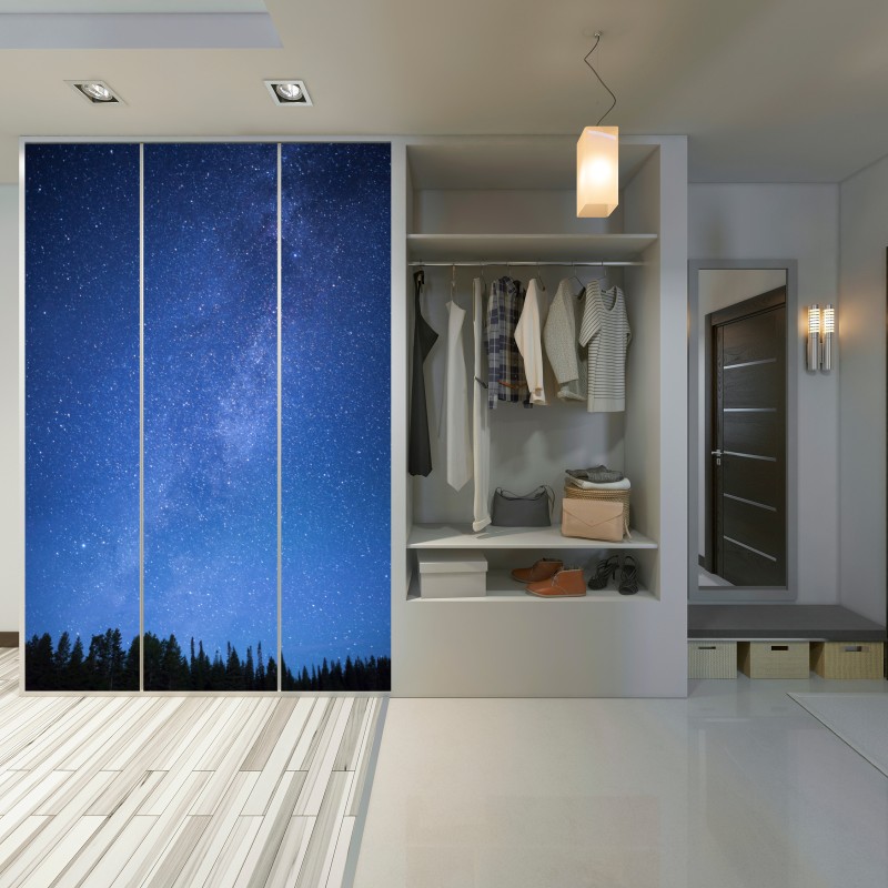 Schrankaufkleber sternenklare Milchstraße über dem Wald – Wallnifity®