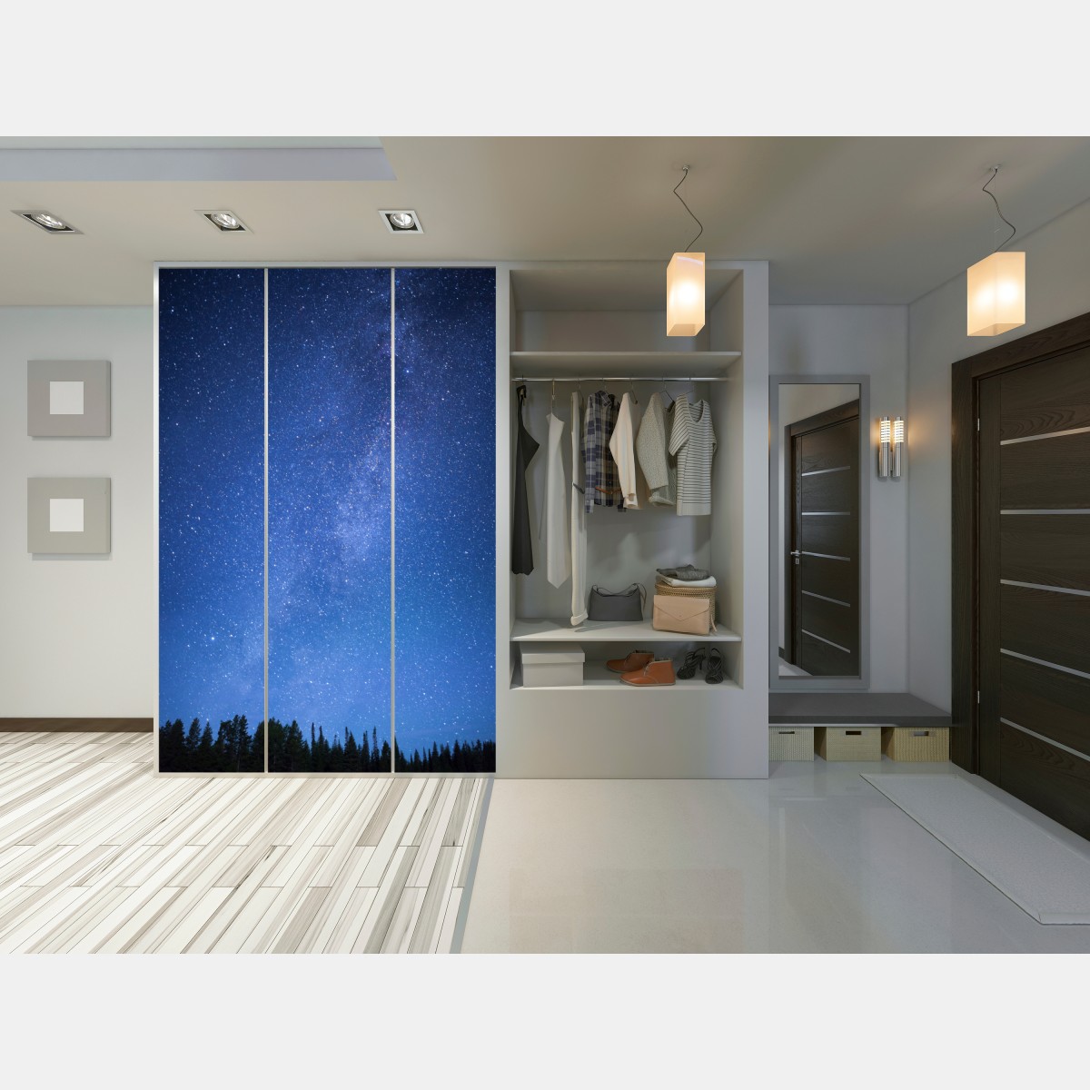 Schrankaufkleber sternenklare Milchstraße über dem Wald – Wallnifity®