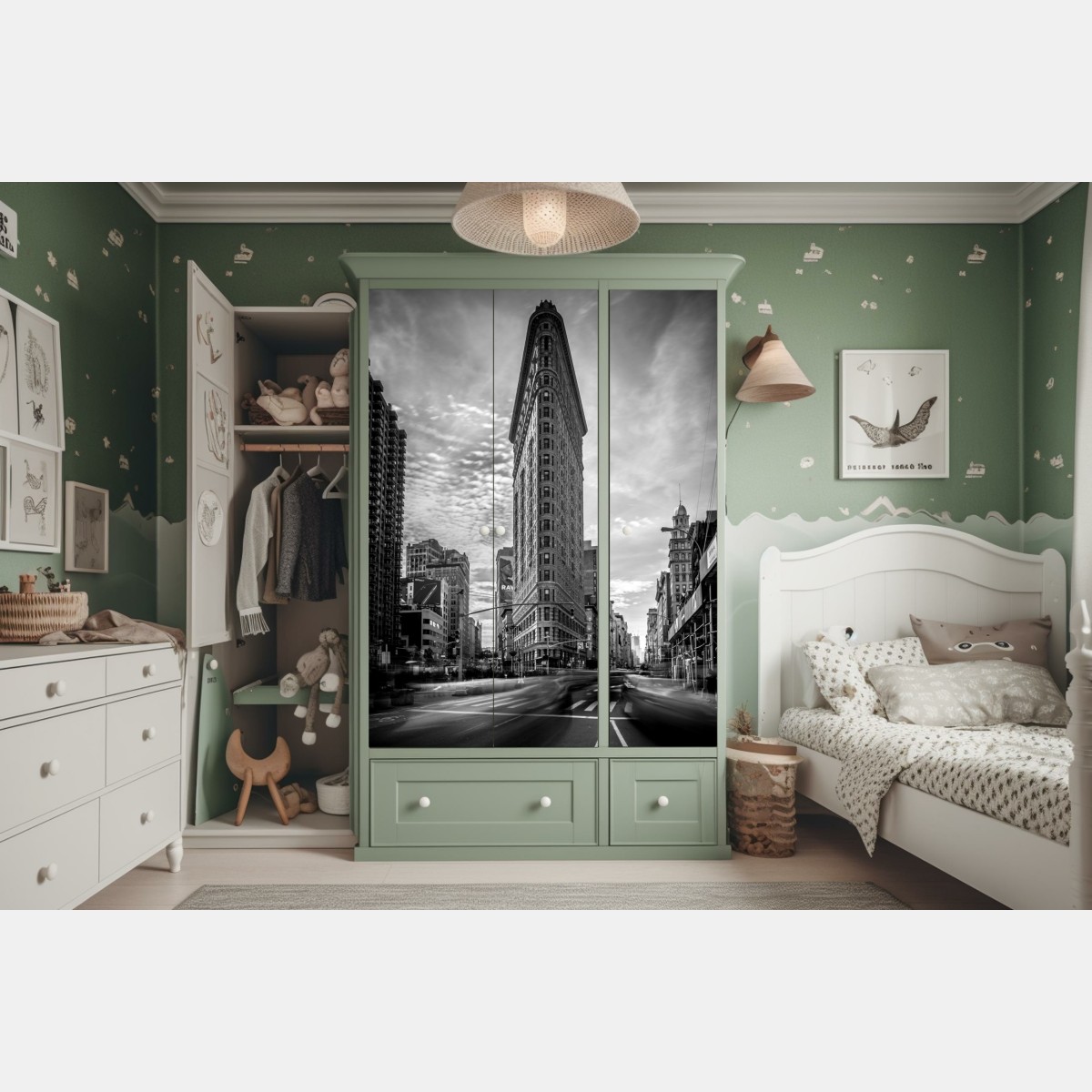 Schrankaufkleber Flatiron, New York — monochrome architektur – Wallnifity® Schrankaufkleber Flatiron, New York — monochrome architektur – Wallnifity®