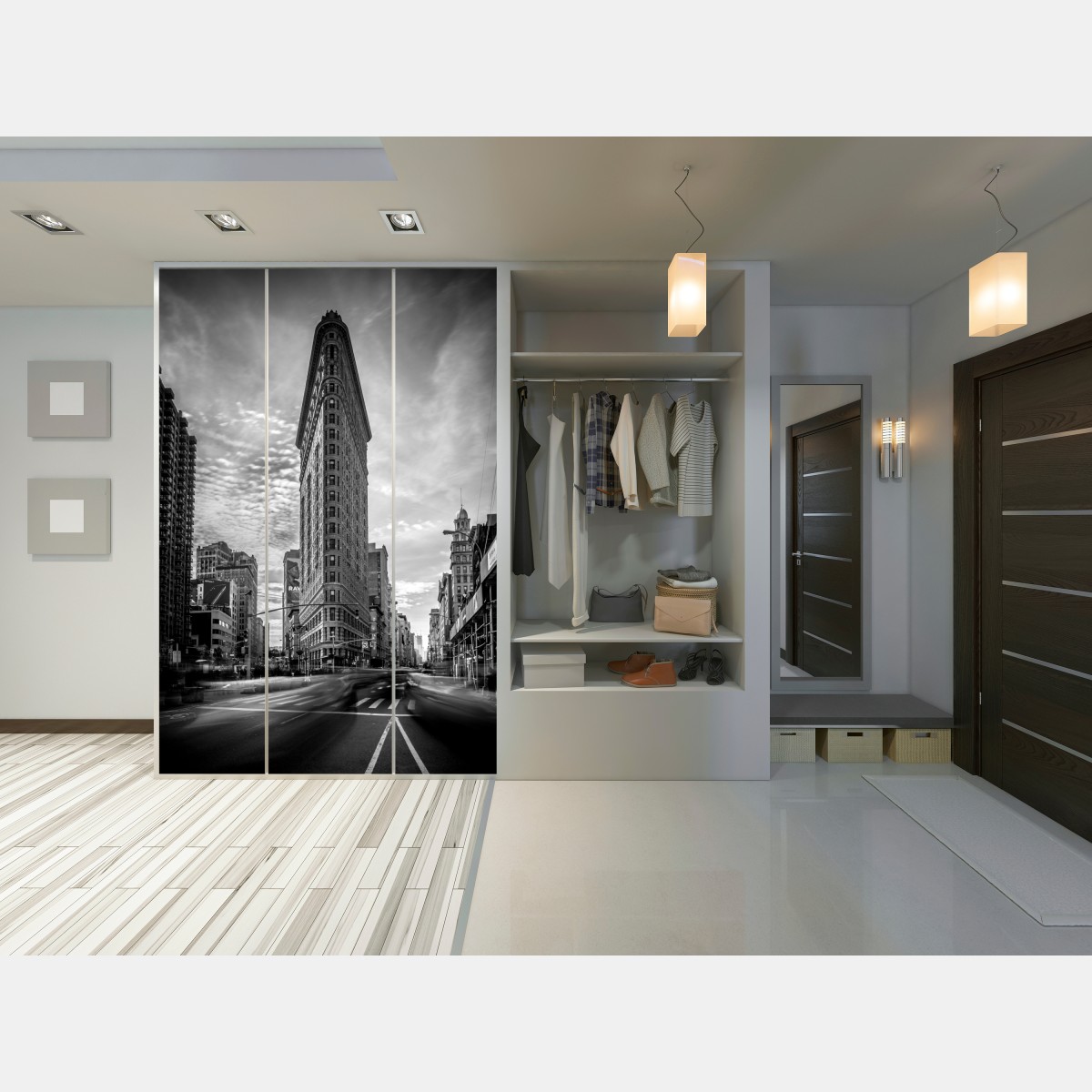 Schrankaufkleber Flatiron, New York — monochrome architektur – Wallnifity® Schrankaufkleber Flatiron, New York — monochrome architektur – Wallnifity®