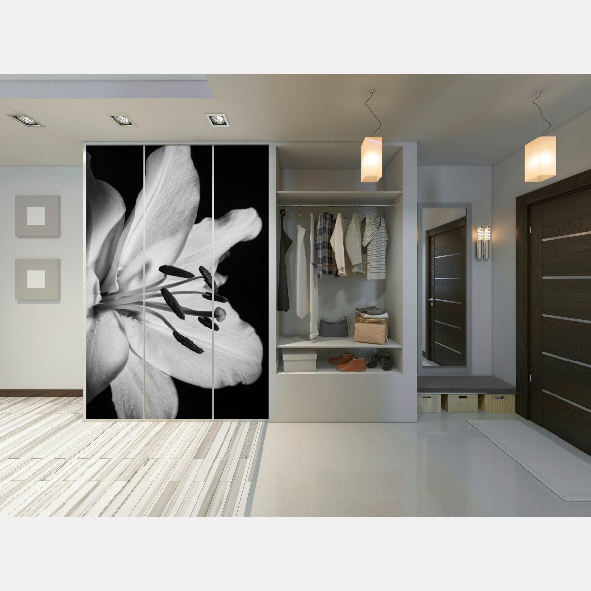 Schrankaufkleber monochrome lilie nahaufnahme – Wallnifity® Schrankaufkleber monochrome lilie nahaufnahme – Wallnifity®