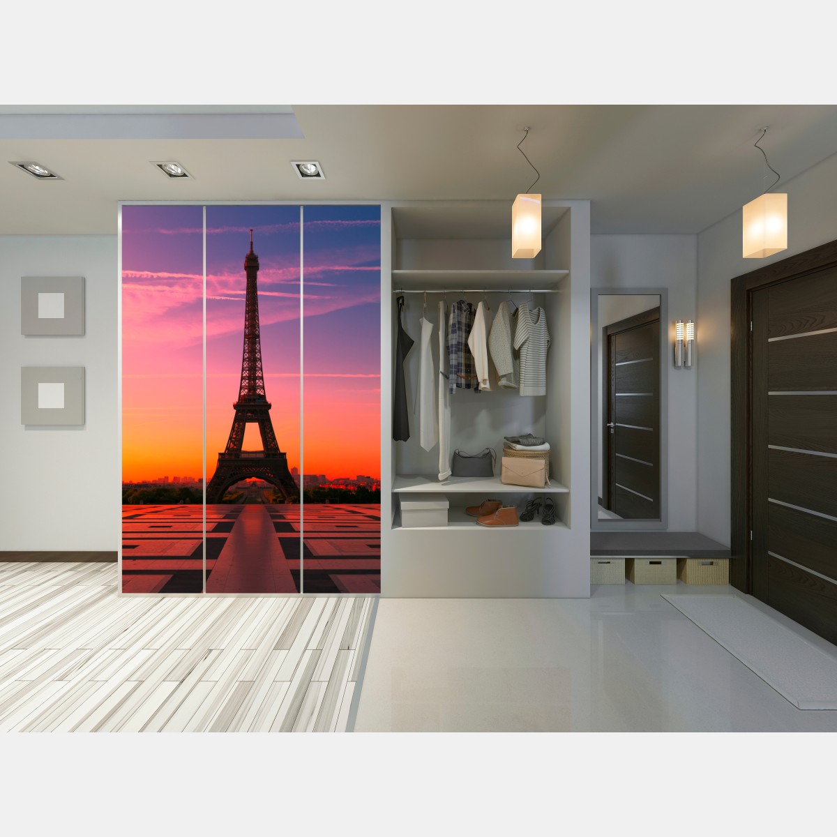 Schrankaufkleber sonnenaufgang über dem Eiffelturm – Wallnifity®