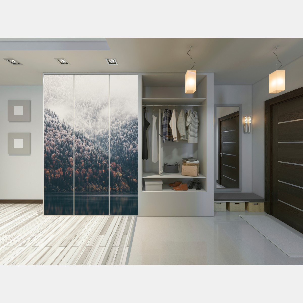 Schrankaufkleber herbstlicher nebel über bergwald – Wallnifity® Schrankaufkleber herbstlicher nebel über bergwald – Wallnifity®