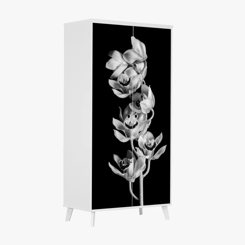 Schrankaufkleber eleganter monochromer orchideenstiel – Wallnifity® Schrankaufkleber eleganter monochromer orchideenstiel – Wallnifity®