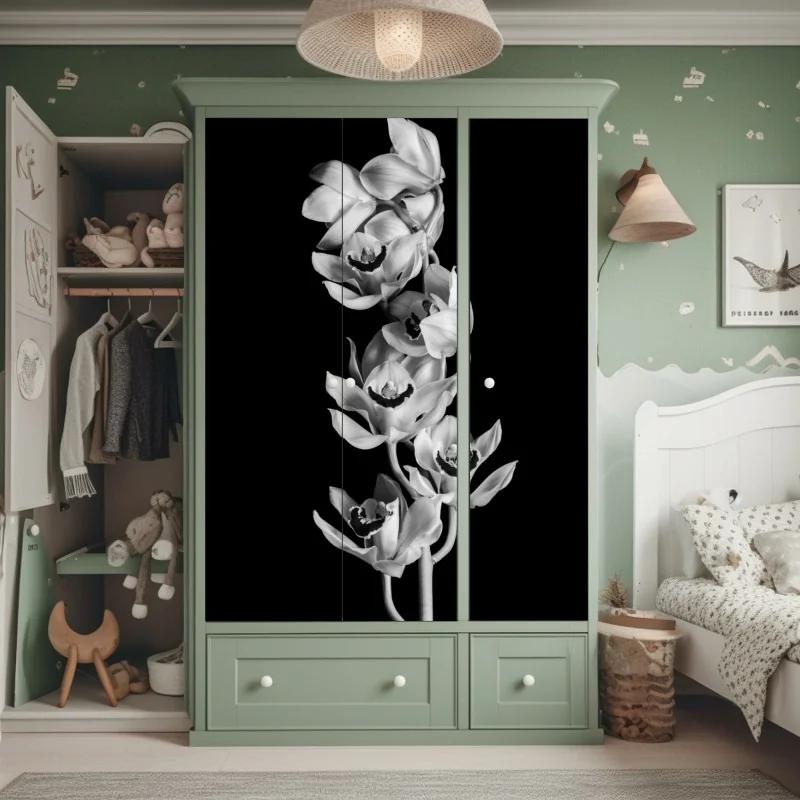 Schrankaufkleber eleganter monochromer orchideenstiel – Wallnifity® Schrankaufkleber eleganter monochromer orchideenstiel – Wallnifity®
