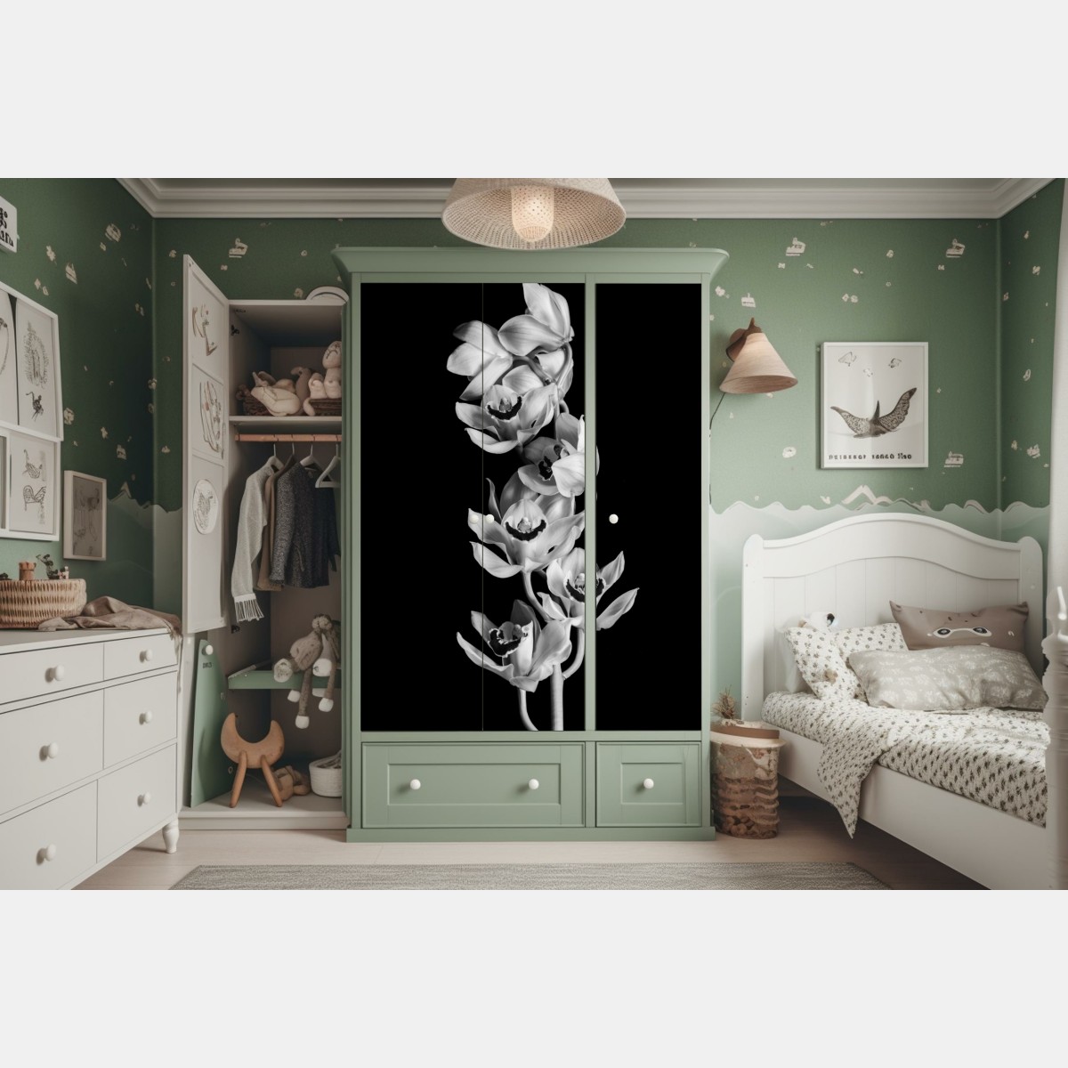 Schrankaufkleber eleganter monochromer orchideenstiel – Wallnifity® Schrankaufkleber eleganter monochromer orchideenstiel – Wallnifity®