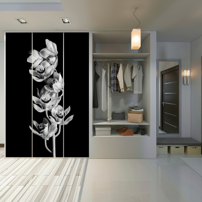 Schrankaufkleber eleganter monochromer orchideenstiel – Wallnifity® Schrankaufkleber eleganter monochromer orchideenstiel – Wallnifity®