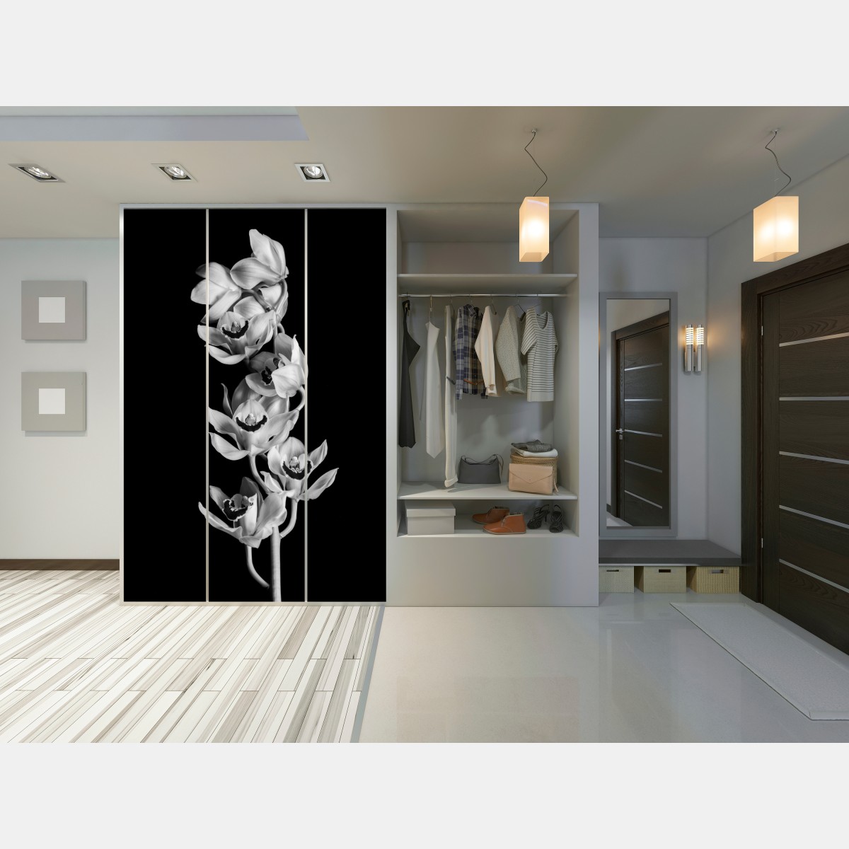 Schrankaufkleber eleganter monochromer orchideenstiel – Wallnifity® Schrankaufkleber eleganter monochromer orchideenstiel – Wallnifity®