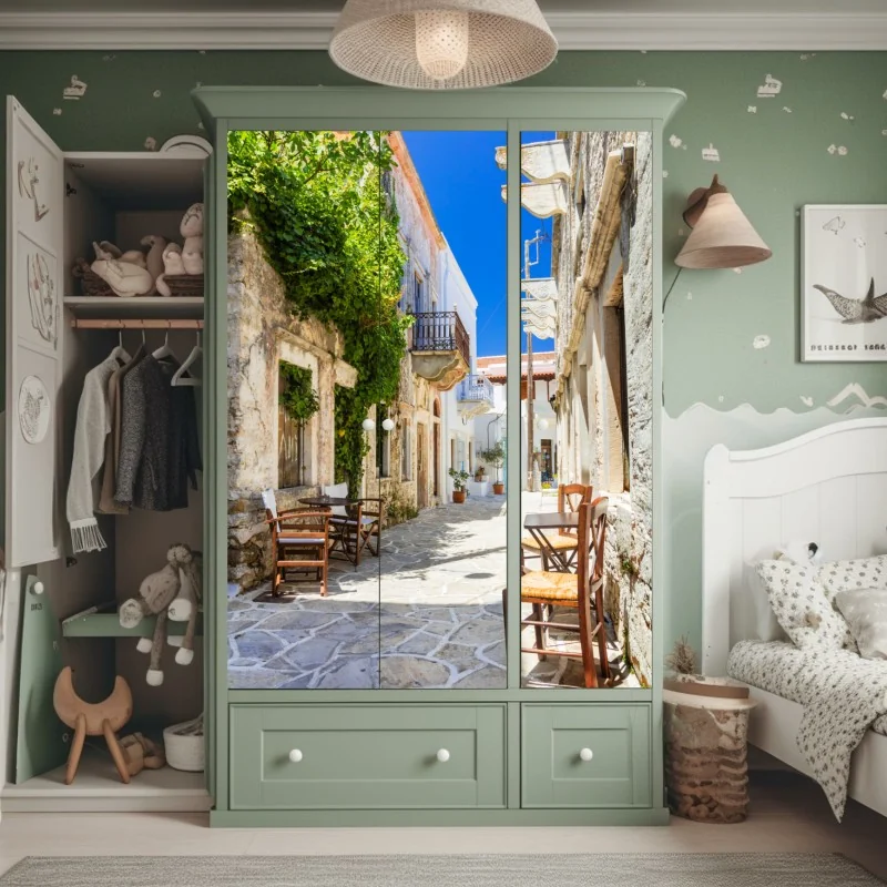 Schrankaufkleber goldene magnolie auf türkisfarbenem hintergrund – Wallnifity®