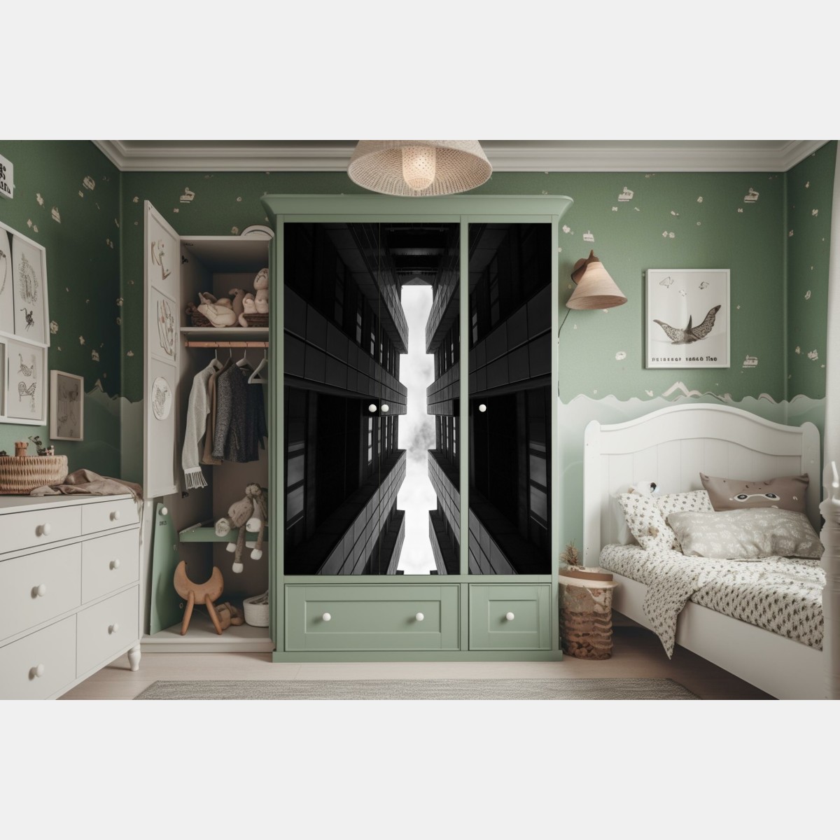 Schrankaufkleber vertikale städtische symmetrie in monochrom – Wallnifity® Schrankaufkleber vertikale städtische symmetrie in monochrom – Wallnifity®