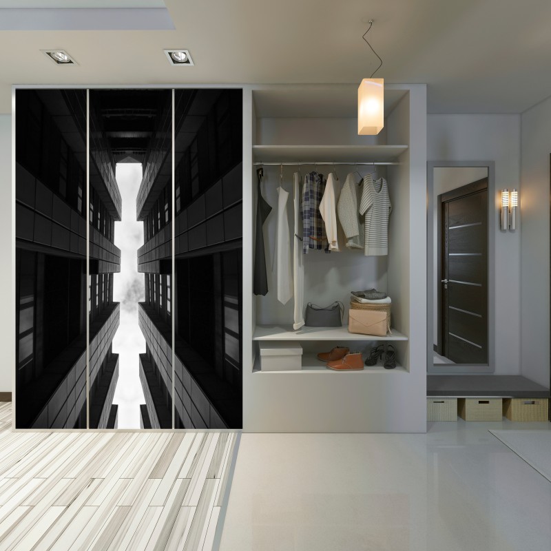 Schrankaufkleber vertikale städtische symmetrie in monochrom – Wallnifity® Schrankaufkleber vertikale städtische symmetrie in monochrom – Wallnifity®