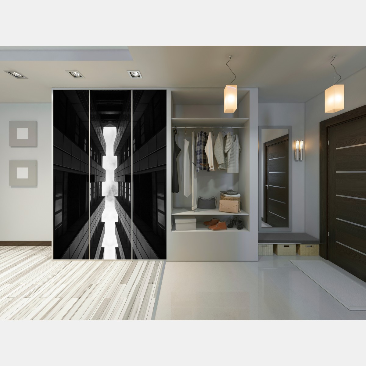 Schrankaufkleber vertikale städtische symmetrie in monochrom – Wallnifity® Schrankaufkleber vertikale städtische symmetrie in monochrom – Wallnifity®