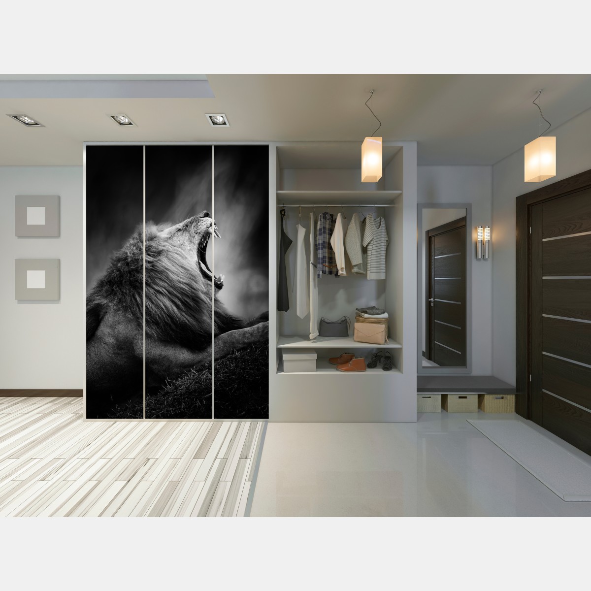 Schrankaufkleber majestätischer brüllender löwe in monochrom – Wallnifity® Schrankaufkleber majestätischer brüllender löwe in monochrom – Wallnifity®