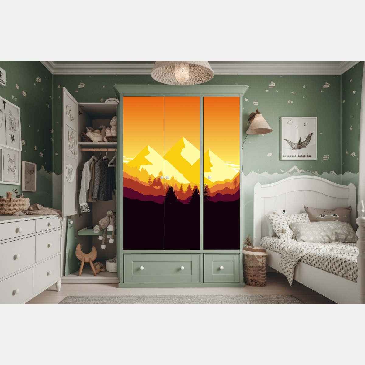 Schrankaufkleber goldener sonnenuntergang über bergen – Wallnifity® Schrankaufkleber goldener sonnenuntergang über bergen – Wallnifity®