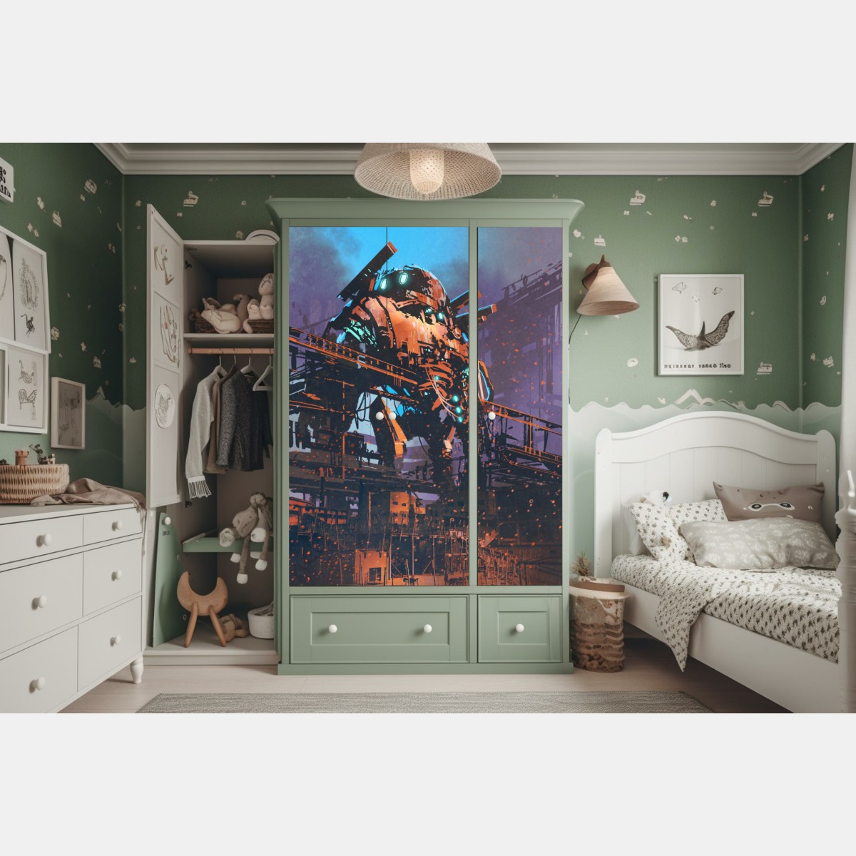 Schrankaufkleber riesiger mech in verlassener fabrik – Wallnifity® Schrankaufkleber riesiger mech in verlassener fabrik – Wallnifity®